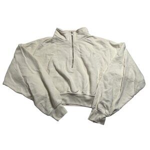 ETERNE Cropped Half-Zip Sweatshirt in Cream